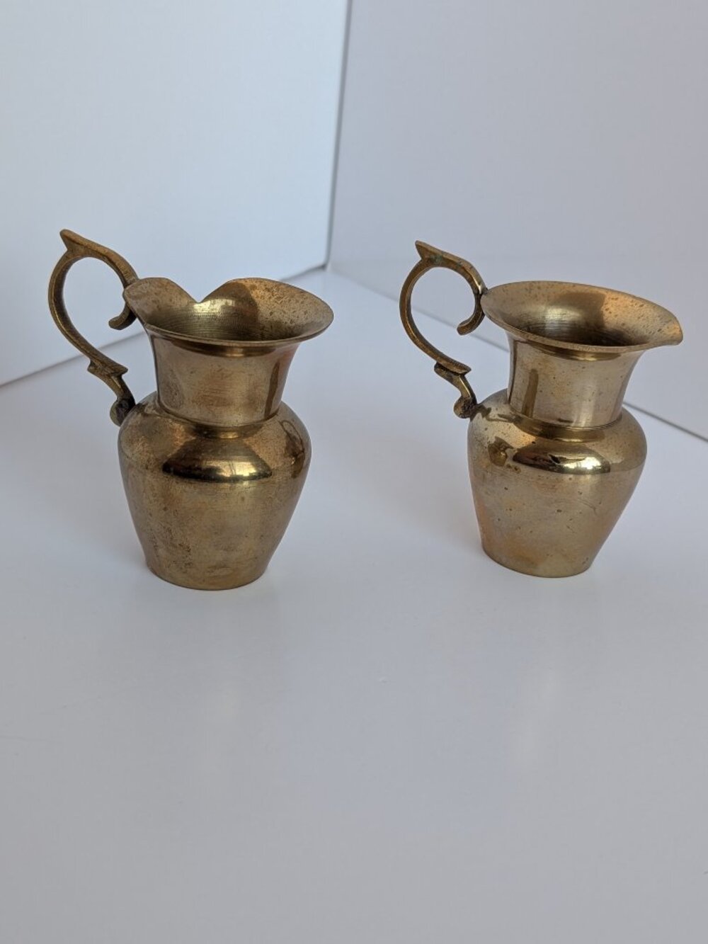 Two VTG Mini 3 " H Brass Pitchers. Made in India. Cute Bud Vases.